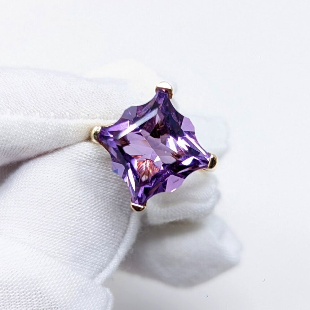 14k Vintage Solid Gold Fantasy Curvy Princess Cut Large Amethyst Cocktail Ring